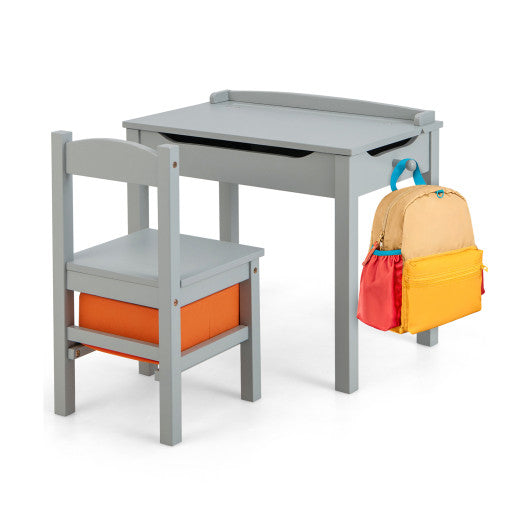 Wood Activity Kids Table and Chair Set with Storage Space-Gray