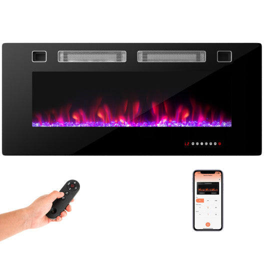 42 Inch Ultra-Thin Electric Fireplace with Decorative Crystals and Smart APP Control-42 inch