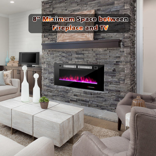 42 Inch Ultra-Thin Electric Fireplace with Decorative Crystals and Smart APP Control-42 inch