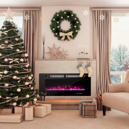 42 Inch Ultra-Thin Electric Fireplace with Decorative Crystals and Smart APP Control-42 inch