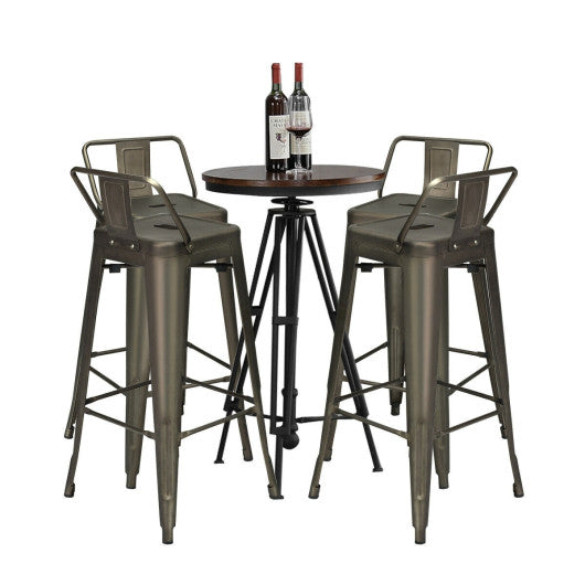30 Inch Set of 4 Metal Counter Height Barstools with Low Back and Rubber Feet-Gun