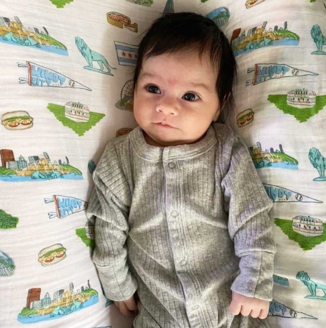 Gift Set: Chicago Baby Muslin Swaddle Blanket and Burp Cloth/Bib Combo by Little Hometown