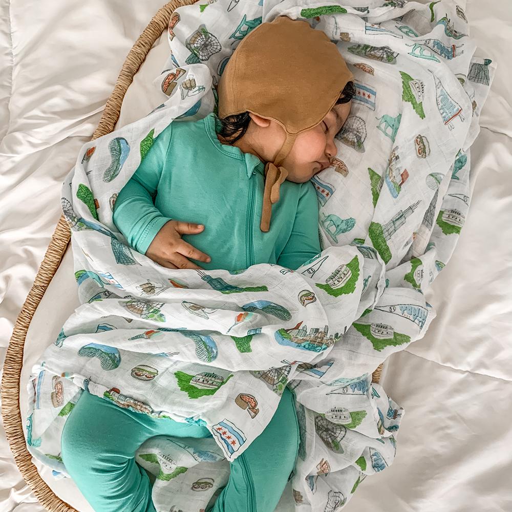 Gift Set: Chicago Baby Muslin Swaddle Blanket and Burp Cloth/Bib Combo by Little Hometown