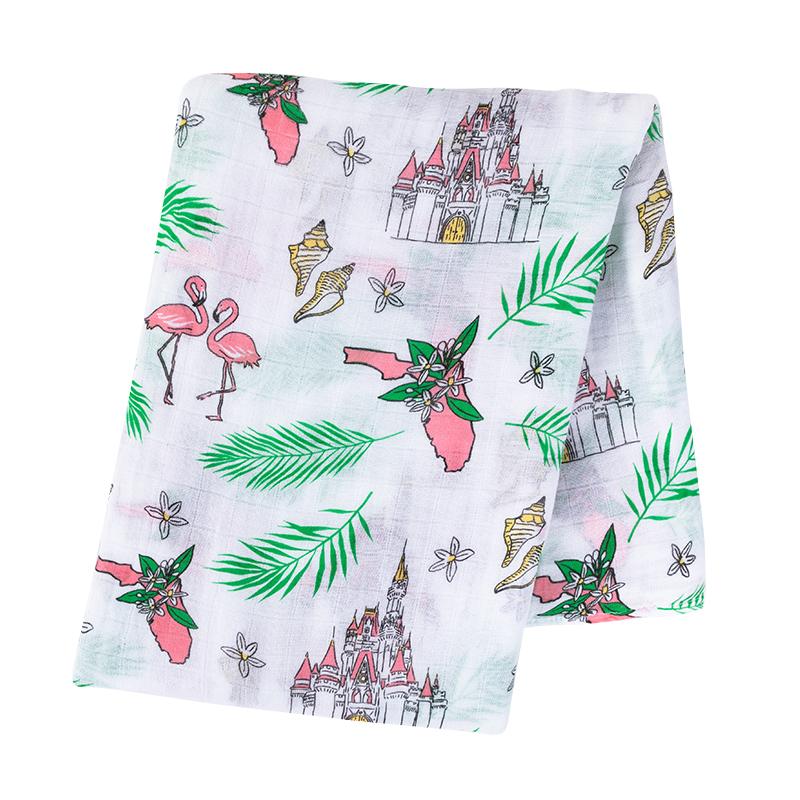 Gift Set: Florida Baby Muslin Swaddle Blanket and Burp Cloth/Bib Combo (Floral) by Little Hometown