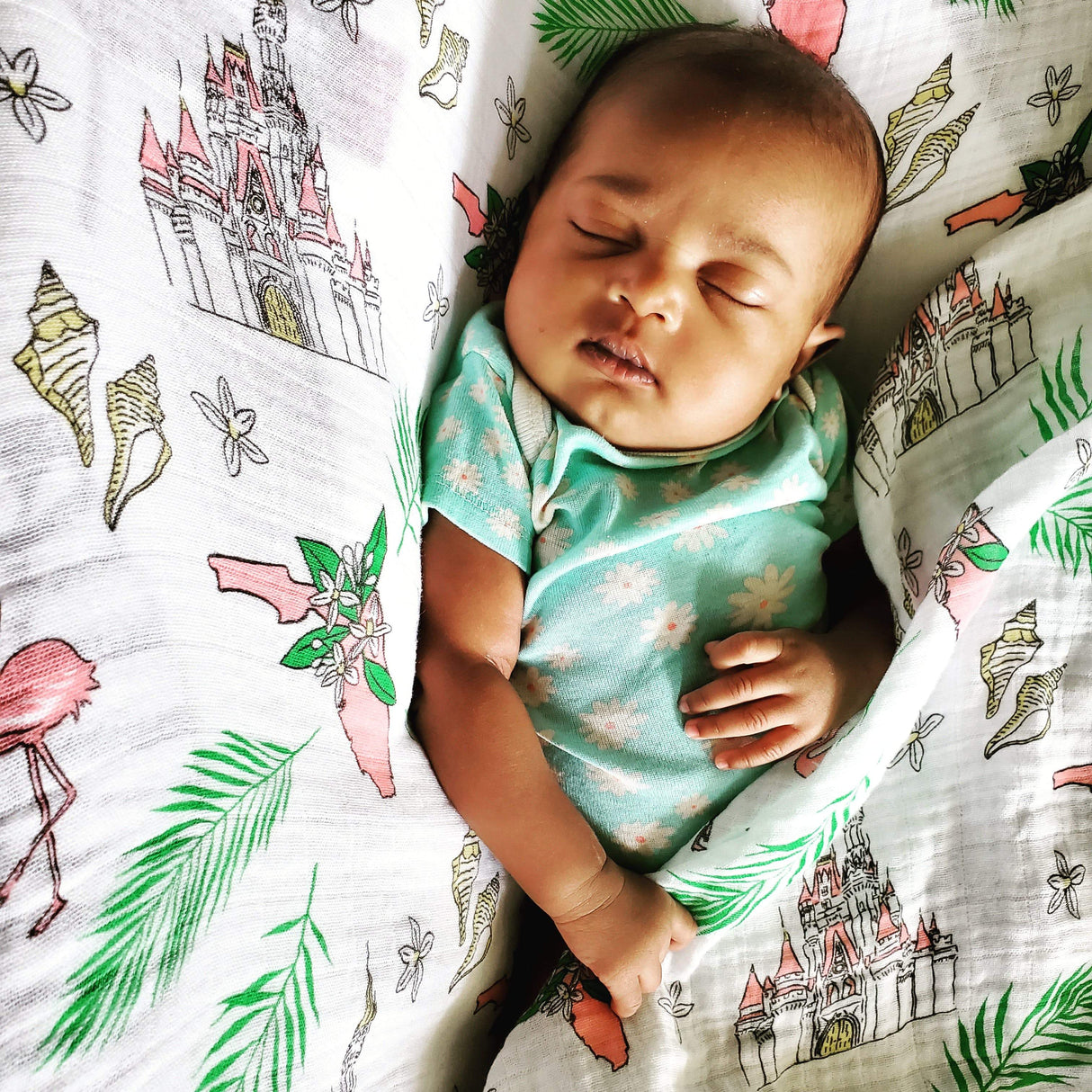 Gift Set: Florida Baby Muslin Swaddle Blanket and Burp Cloth/Bib Combo (Floral) by Little Hometown