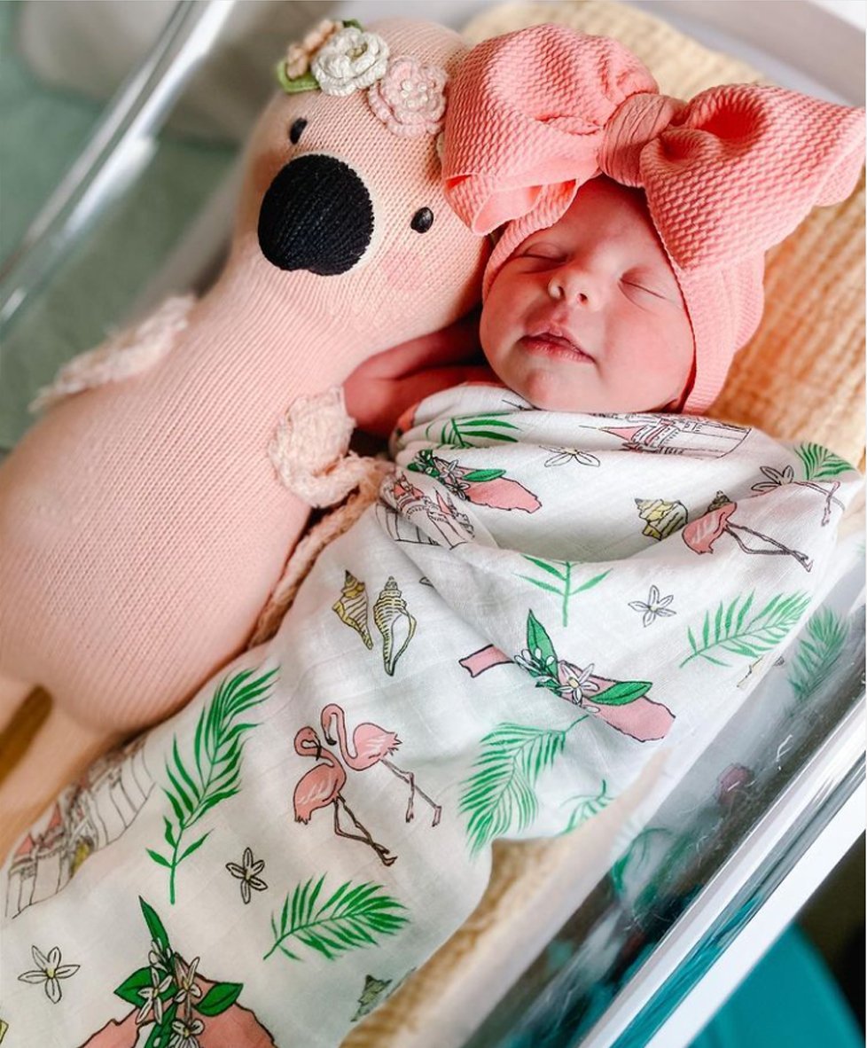 Gift Set: Florida Baby Muslin Swaddle Blanket and Burp Cloth/Bib Combo (Floral) by Little Hometown