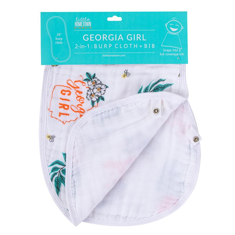 Gift Set: Georgia Girl Muslin Swaddle Blanket and Burp Cloth/Bib Combo by Little Hometown