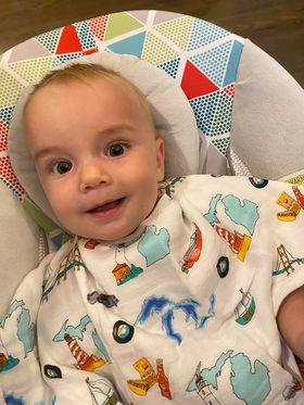 Gift Set: Michigan Baby Muslin Swaddle Blanket and Burp Cloth/Bib Combo by Little Hometown