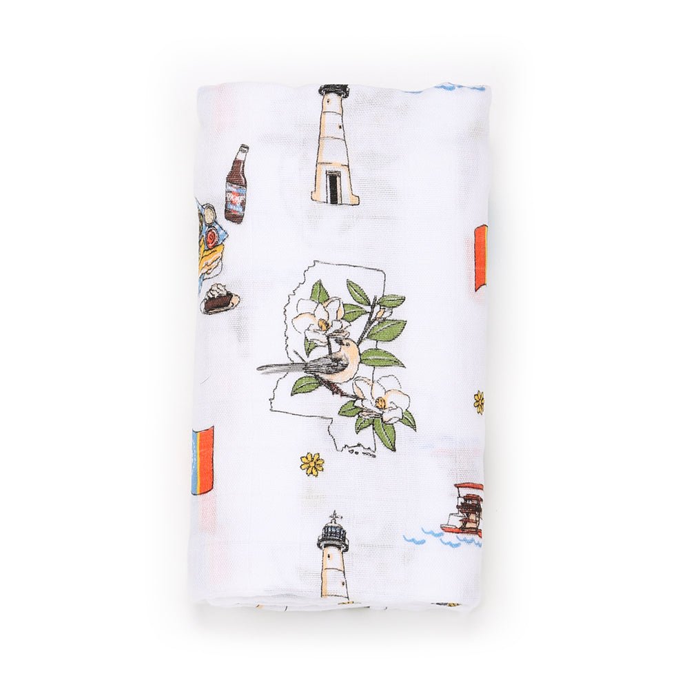Gift Set: Mississippi Muslin Swaddle Baby Blanket and Burp Cloth/Bib Combo by Little Hometown
