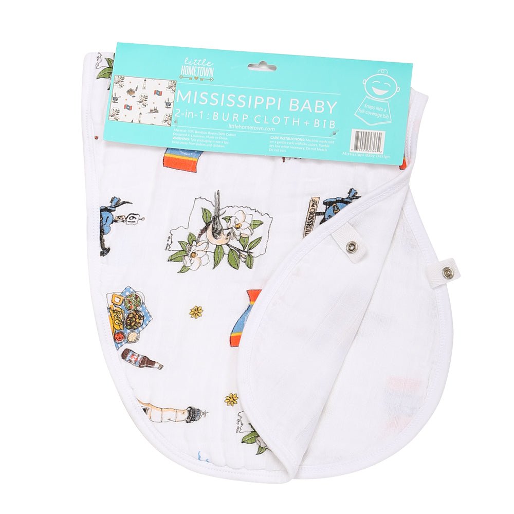 Gift Set: Mississippi Muslin Swaddle Baby Blanket and Burp Cloth/Bib Combo by Little Hometown