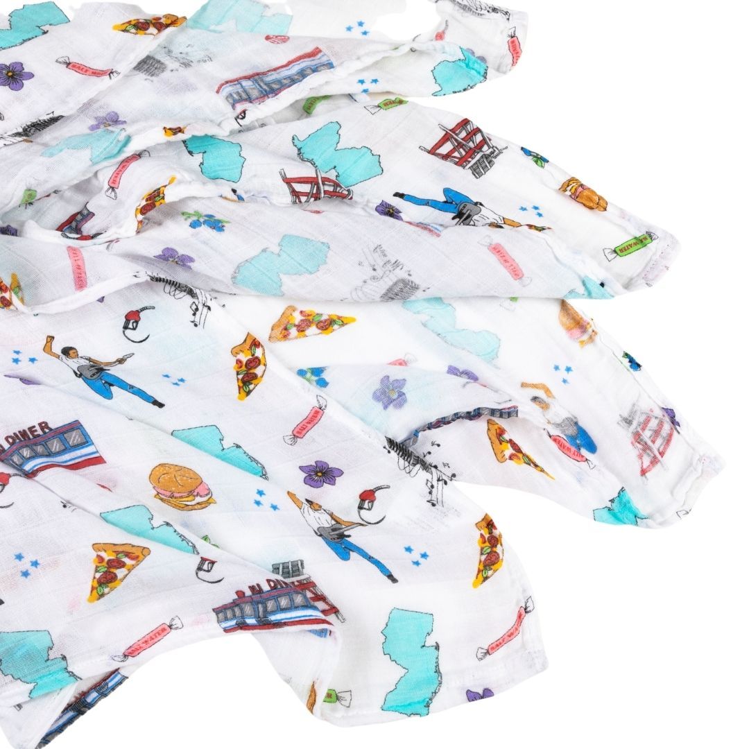 Gift Set: New Jersey Baby Muslin Swaddle Blanket and Burp Cloth/Bib Combo by Little Hometown