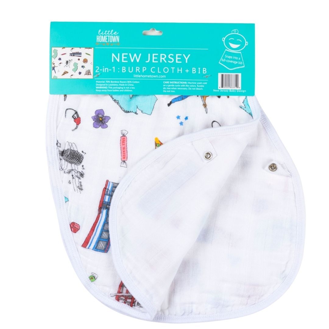 Gift Set: New Jersey Baby Muslin Swaddle Blanket and Burp Cloth/Bib Combo by Little Hometown