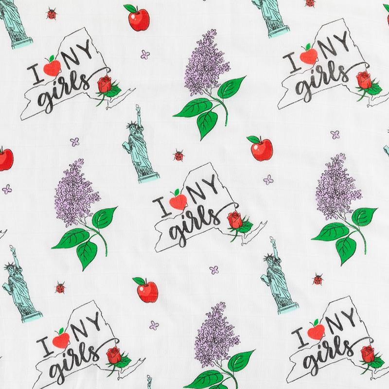 Gift Set: New York Girl Baby Muslin Swaddle Blanket and Burp Cloth/Bib Combo by Little Hometown