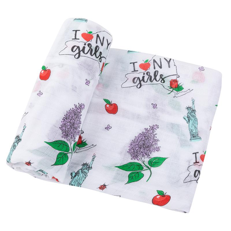 Gift Set: New York Girl Baby Muslin Swaddle Blanket and Burp Cloth/Bib Combo by Little Hometown