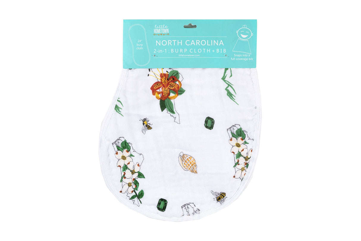 Gift Set: North Carolina Baby Muslin Swaddle Blanket and Burp Cloth/Bib Combo (Floral) by Little Hometown