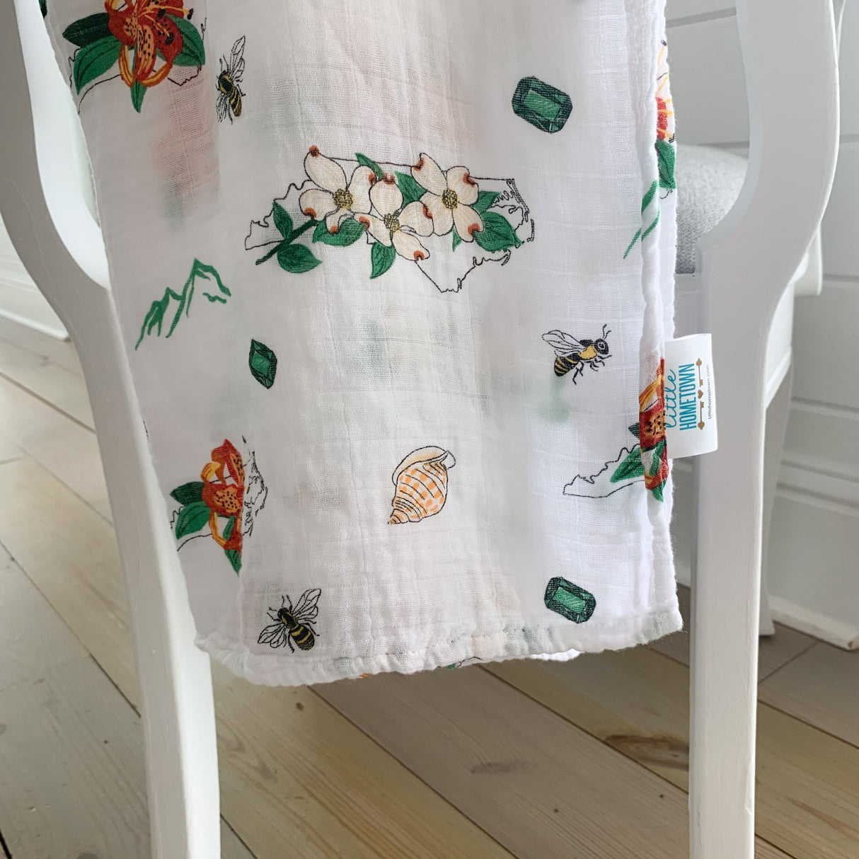 Gift Set: North Carolina Baby Muslin Swaddle Blanket and Burp Cloth/Bib Combo (Floral) by Little Hometown