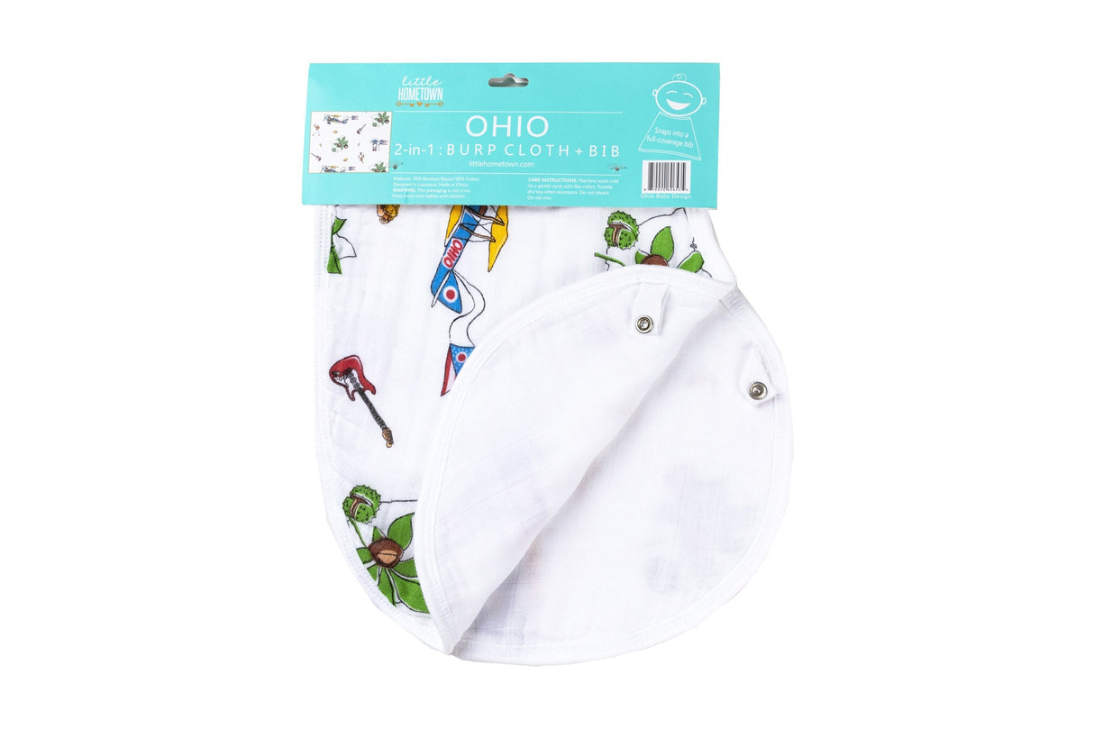 Gift Set: Ohio Baby Muslin Swaddle Receiving Blanket and Burp Cloth / Bib Combo by Little Hometown