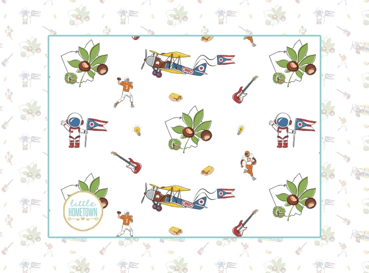 Gift Set: Ohio Baby Muslin Swaddle Receiving Blanket and Burp Cloth / Bib Combo by Little Hometown