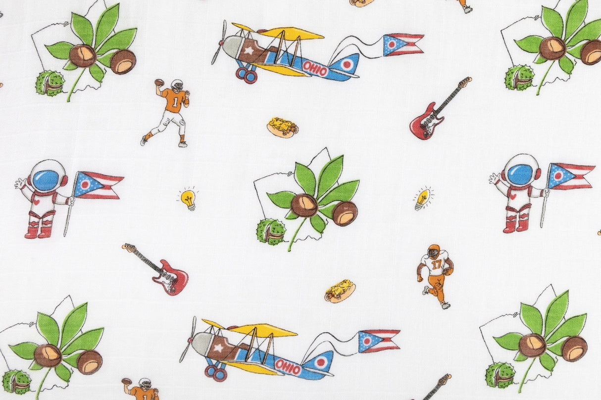 Gift Set: Ohio Baby Muslin Swaddle Receiving Blanket and Burp Cloth / Bib Combo by Little Hometown