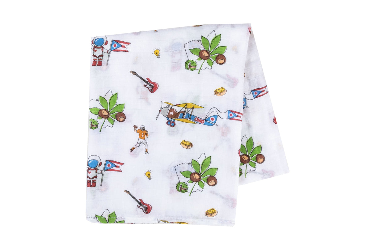 Gift Set: Ohio Baby Muslin Swaddle Receiving Blanket and Burp Cloth / Bib Combo by Little Hometown