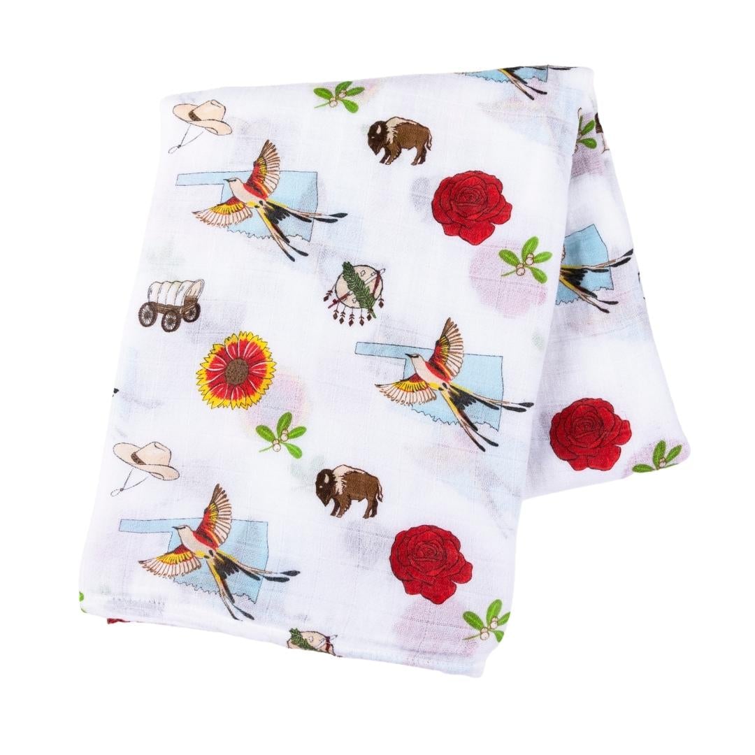 Gift Set: Oklahoma Swaddle Blanket and Burp Cloth/Bib Combo by Little Hometown