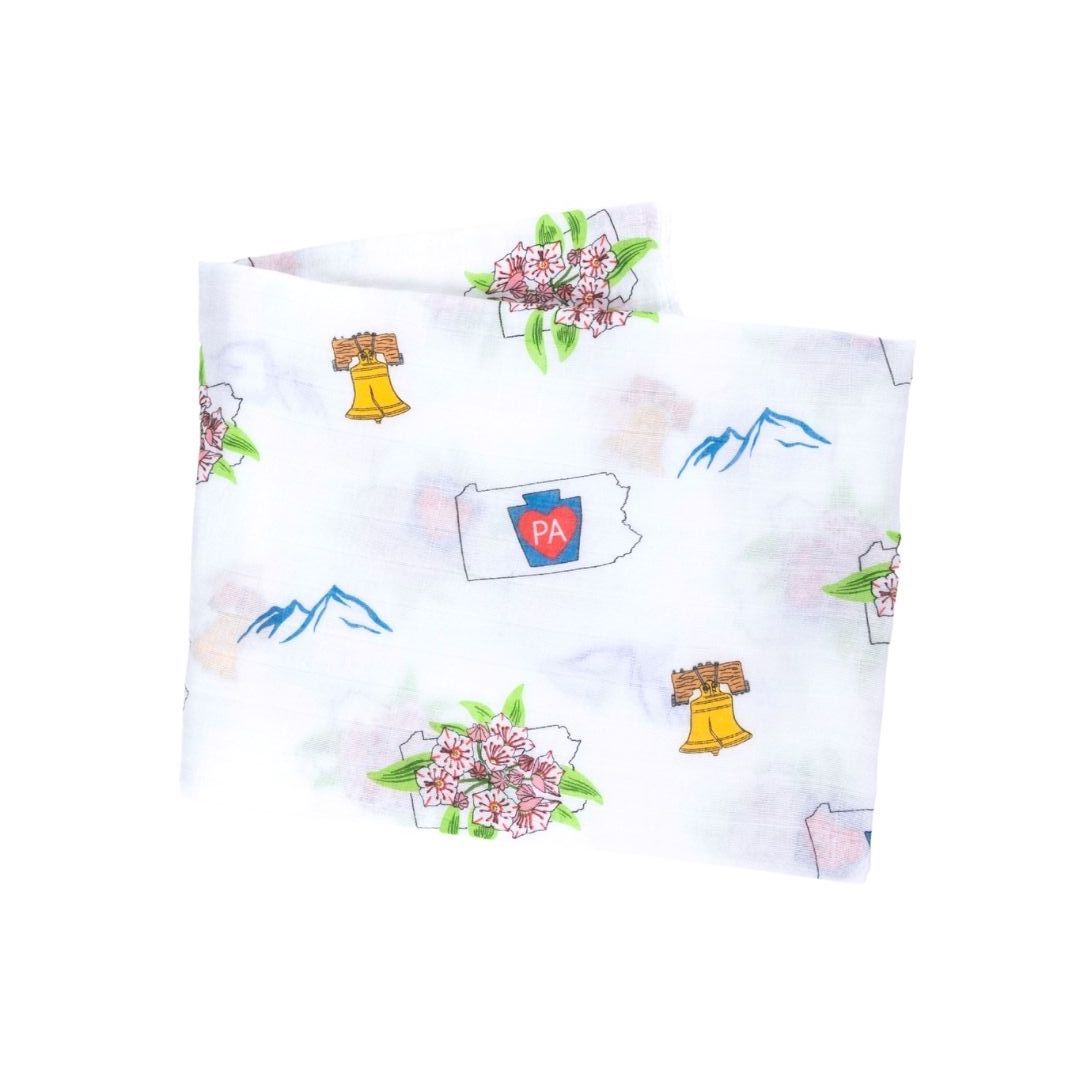 Gift Set: Pennsylvania Baby Muslin Swaddle Blanket and Burp Cloth/Bib Combo by Little Hometown