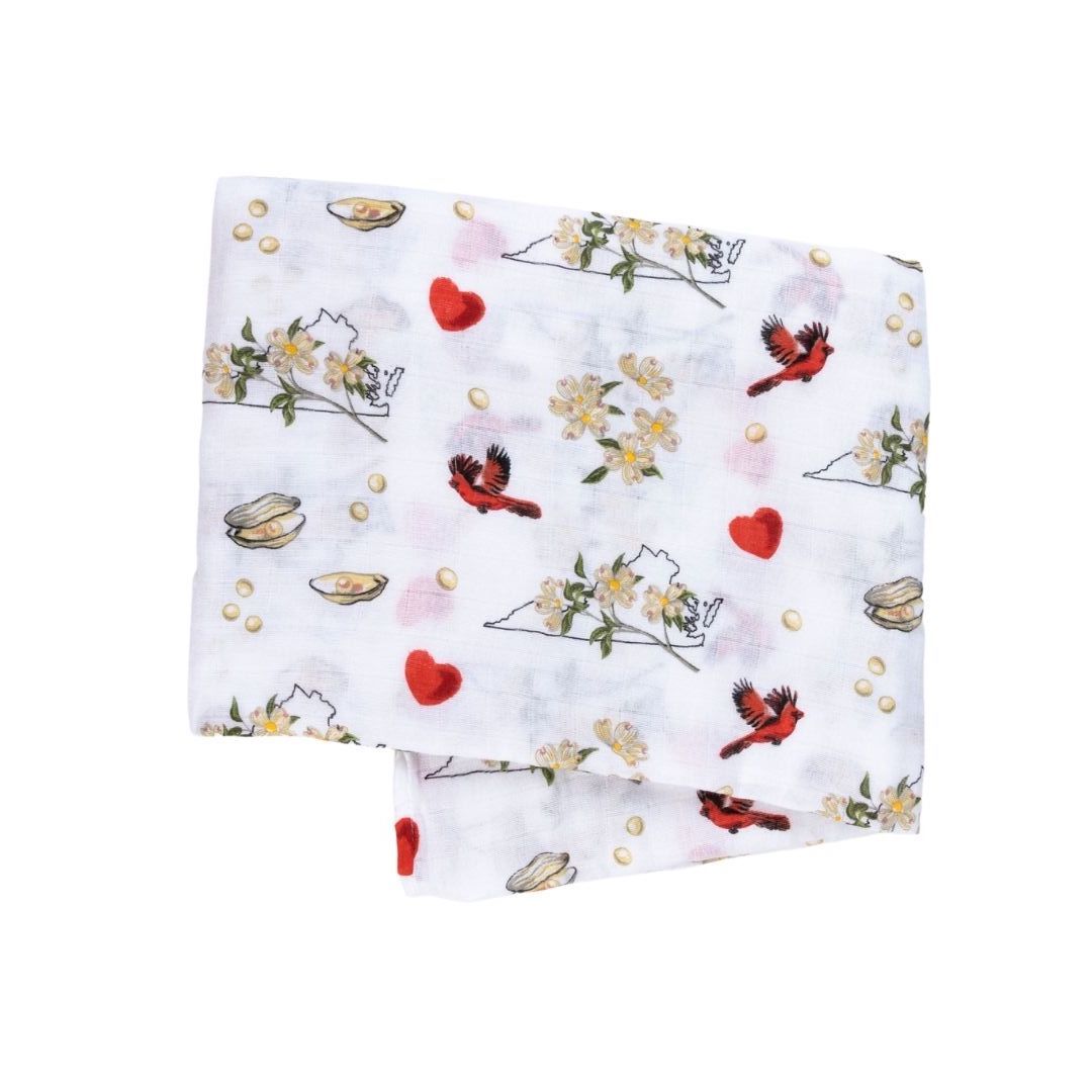 Gift Set: Virginia Baby Muslin Swaddle Blanket and Burp Cloth/Bib Combo (Floral) by Little Hometown