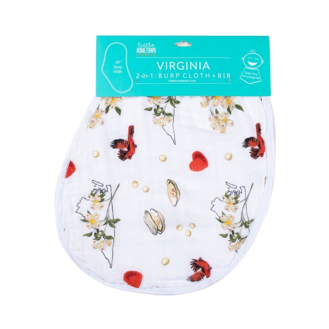 Gift Set: Virginia Baby Muslin Swaddle Blanket and Burp Cloth/Bib Combo (Floral) by Little Hometown