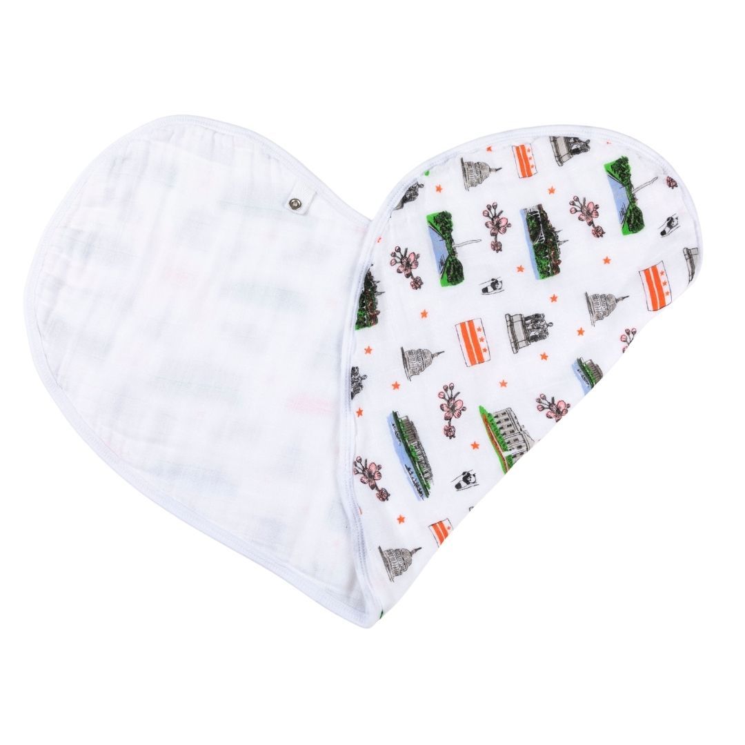 Gift Set: Washington D.C. Baby Muslin Swaddle Blanket and Burp Cloth/Bib Combo by Little Hometown