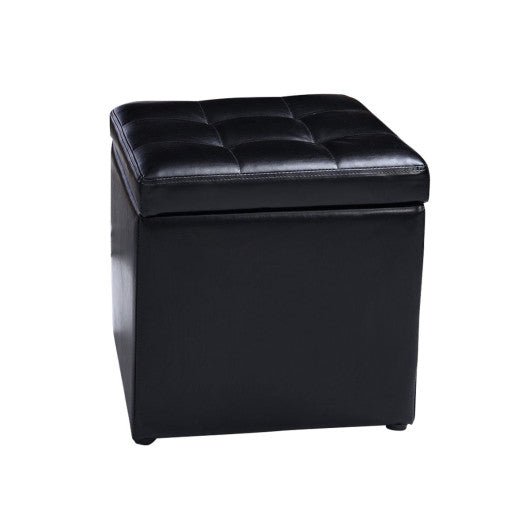 Foldable Cube Ottoman Pouffe Storage Seat-Black