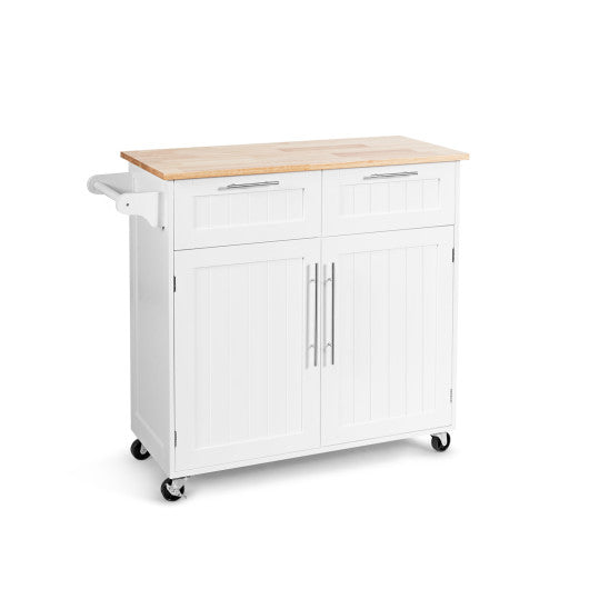 Heavy Duty Rolling Kitchen Cart with Tower Holder and Drawer-White