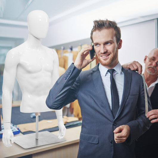 Plastic Half Body Head Turn Male Mannequin with Base