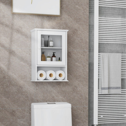 Bathroom Wall Mounted Adjustable Hanging Storage Medicine Cabinet-White