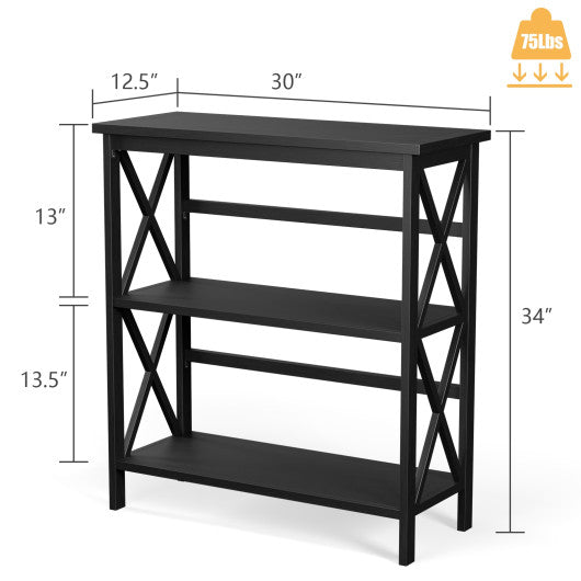 3-Tier Wooden Multi-Functional X-Design Etagere Storage Bookshelf-Black