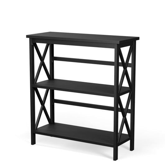 3-Tier Wooden Multi-Functional X-Design Etagere Storage Bookshelf-Black