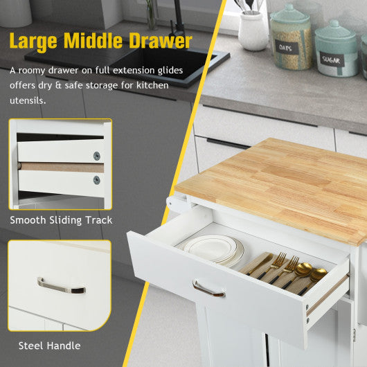 Utility Rolling Storage Cabinet Kitchen Island Cart with Spice Rack-White