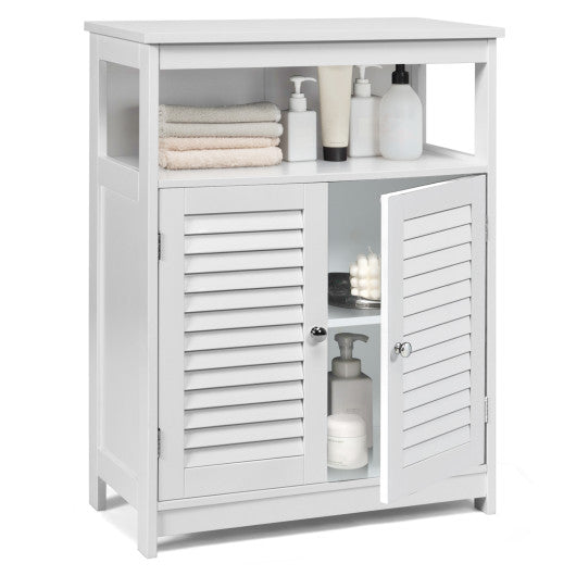 Wood Freestanding Bathroom Storage Cabinet with Double Shutter Door-White