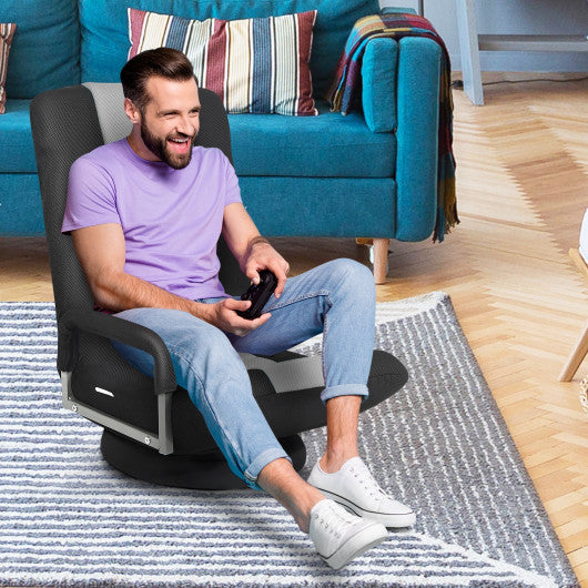 360-Degree Swivel Gaming Floor Chair with Foldable Adjustable Backrest-Gray