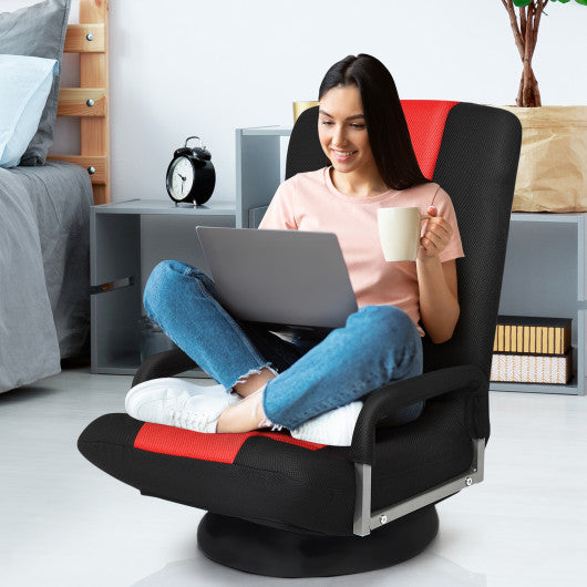 360-Degree Swivel Gaming Floor Chair with Foldable Adjustable Backrest-Red