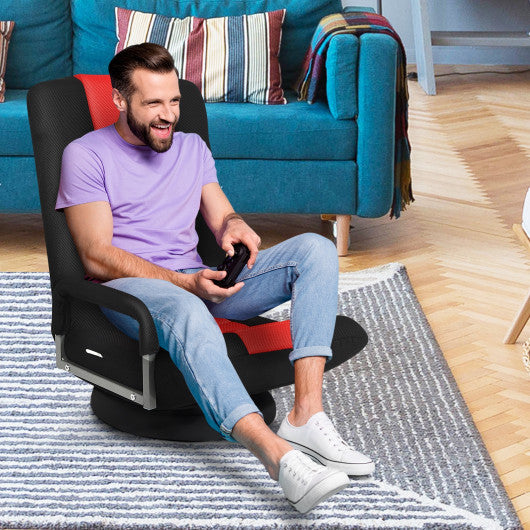 360-Degree Swivel Gaming Floor Chair with Foldable Adjustable Backrest-Red