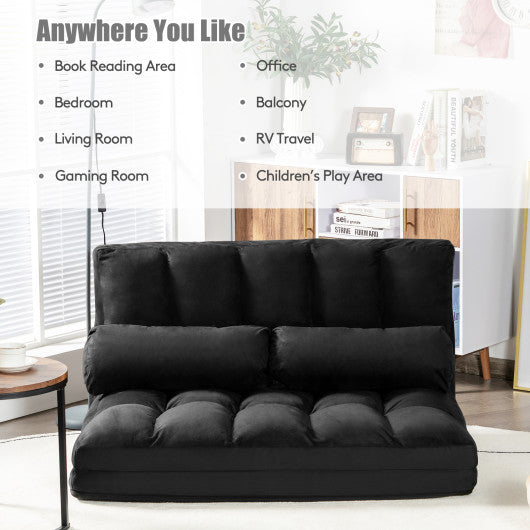 6-Position Foldable Floor Sofa Bed with Detachable Cloth Cover-Black