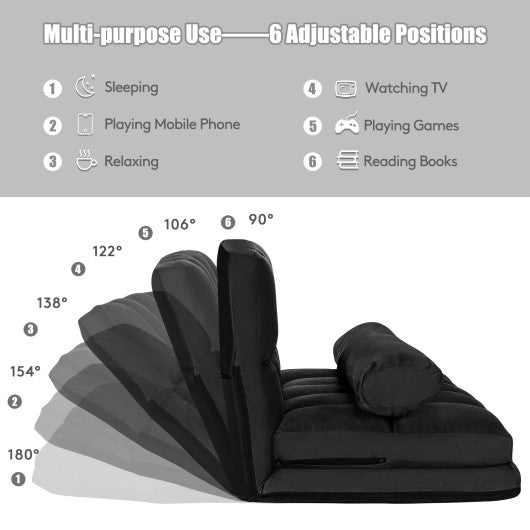 6-Position Foldable Floor Sofa Bed with Detachable Cloth Cover-Black