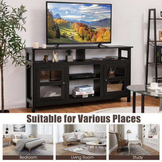 58 Inch TV Stand Entertainment Console Center with 2 Cabinets-Black
