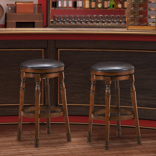 Set of 2 29-Inch Swivel Leather Padded Dining Bar Stools