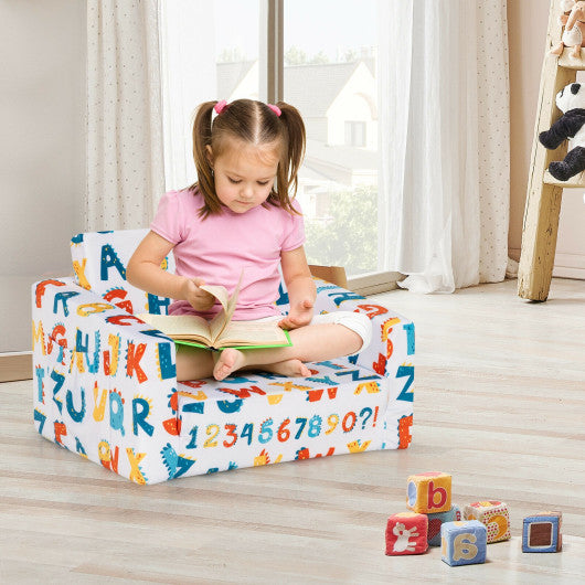 2-in-1 Convertible Kids Sofa with Velvet Fabric-Multicolor