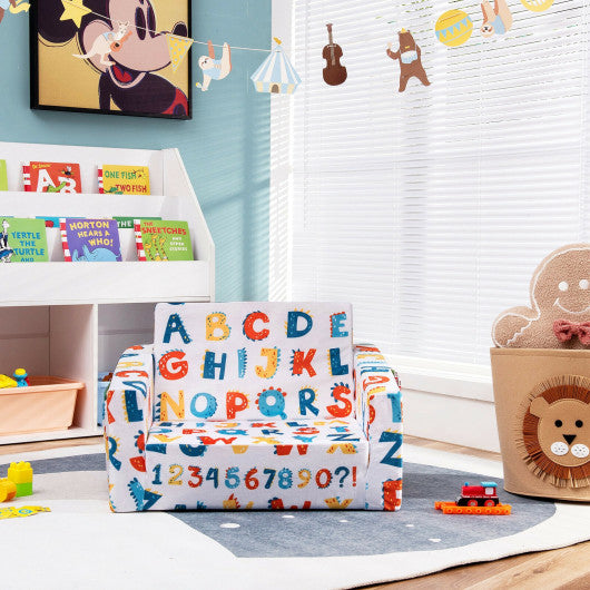 2-in-1 Convertible Kids Sofa with Velvet Fabric-Multicolor