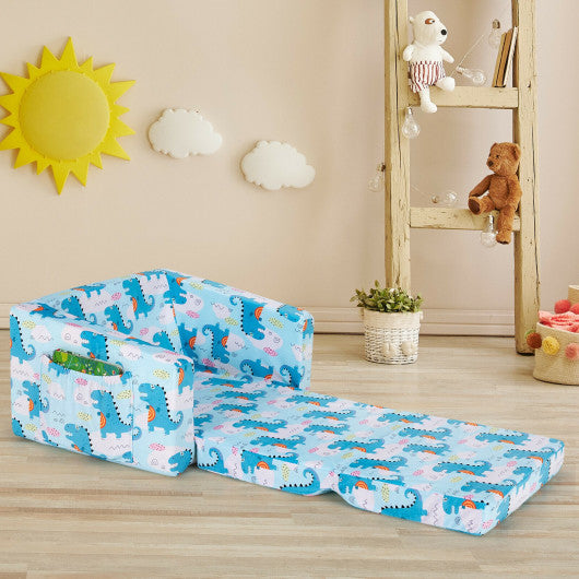 2-in-1 Convertible Kids Sofa with Velvet Fabric-Light Blue