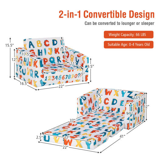 2-in-1 Convertible Kids Sofa with Velvet Fabric-Multicolor
