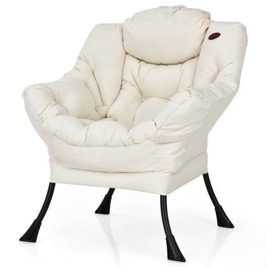 Modern Polyester Fabric Lazy Chair with Steel Frame and Side Pocket-Beige