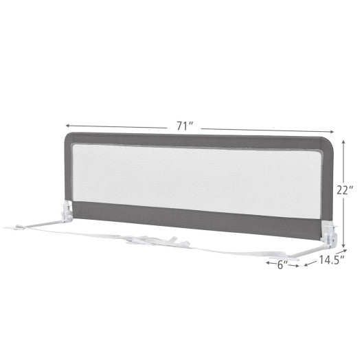 71 Inch Extra Long Swing Down Bed Guardrail with Safety Straps-Gray